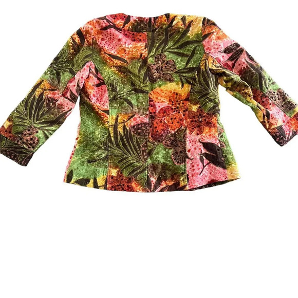 Chico's Rainbow‎ Floral Embellished Beaded Button Up Blazer Jacket Size Size 0 - Picture 4 of 4